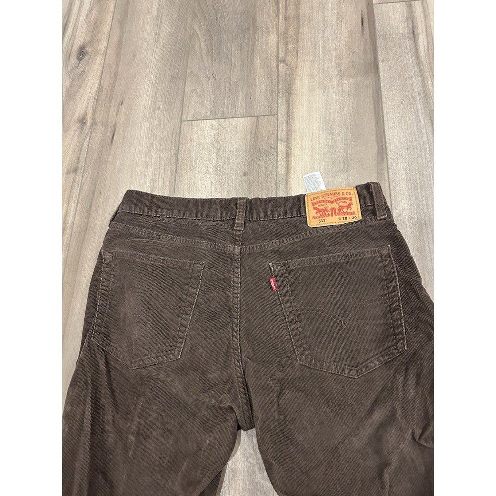 Levis Pants Mens 36x30 Brown 511 Slim Corduroy Stretch Preppy Taper - Picture 10 of 11
